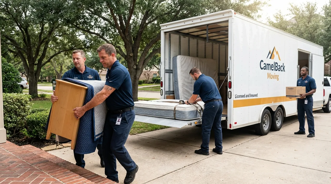 Crew loading residential truck for cross-state move from Windsor, IL