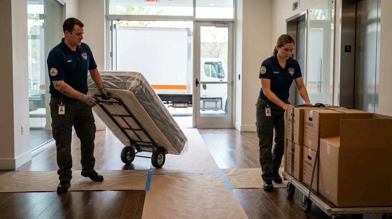 Professional apartment movers loading elevator in Windsor, IL